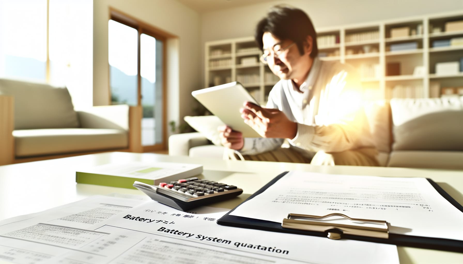 蓄電池の費用と見積もりを確認する男性